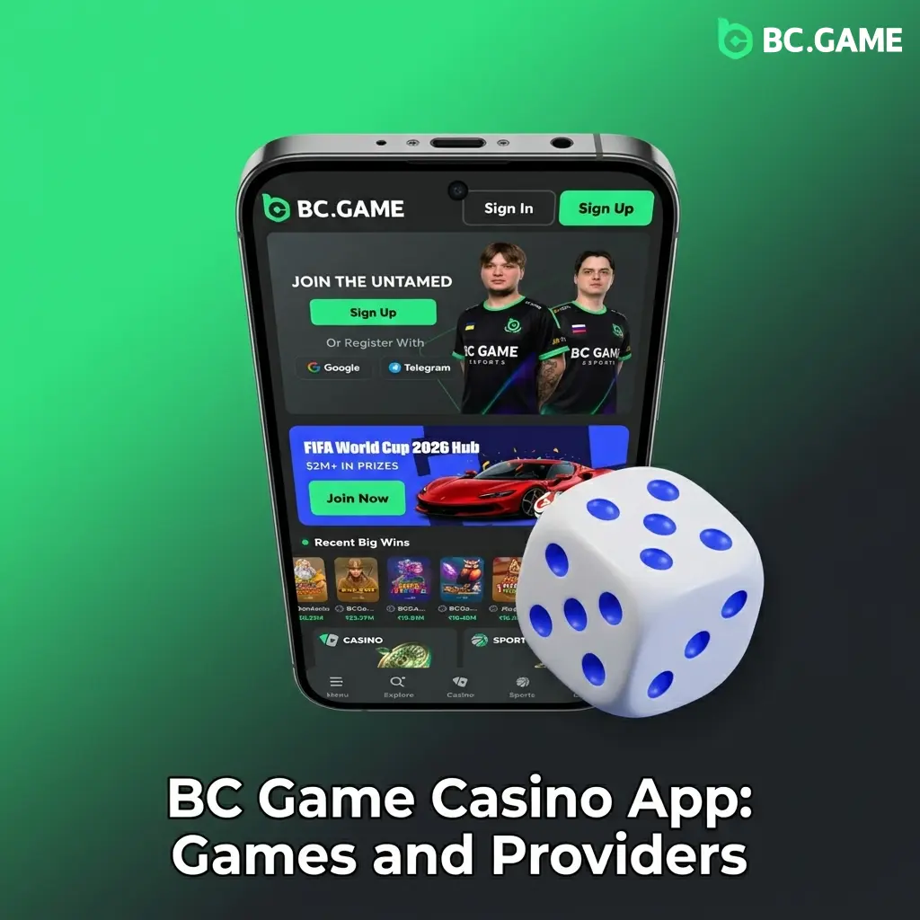 BC Game casino app showing 9000+ games including slots, live dealer, crash games, and table games on mobile