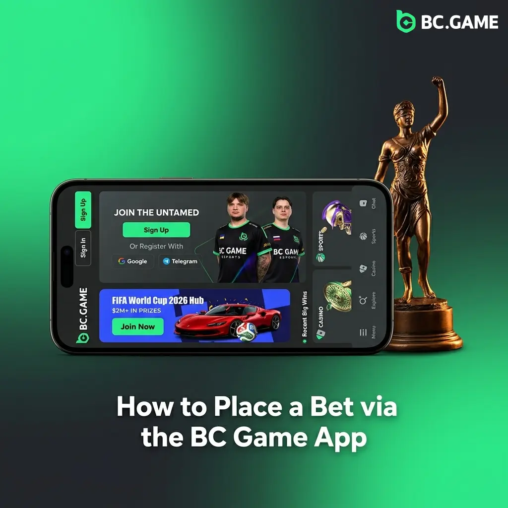 BC Game app sports betting interface showing step-by-step bet placement process including bet slip and odds selection