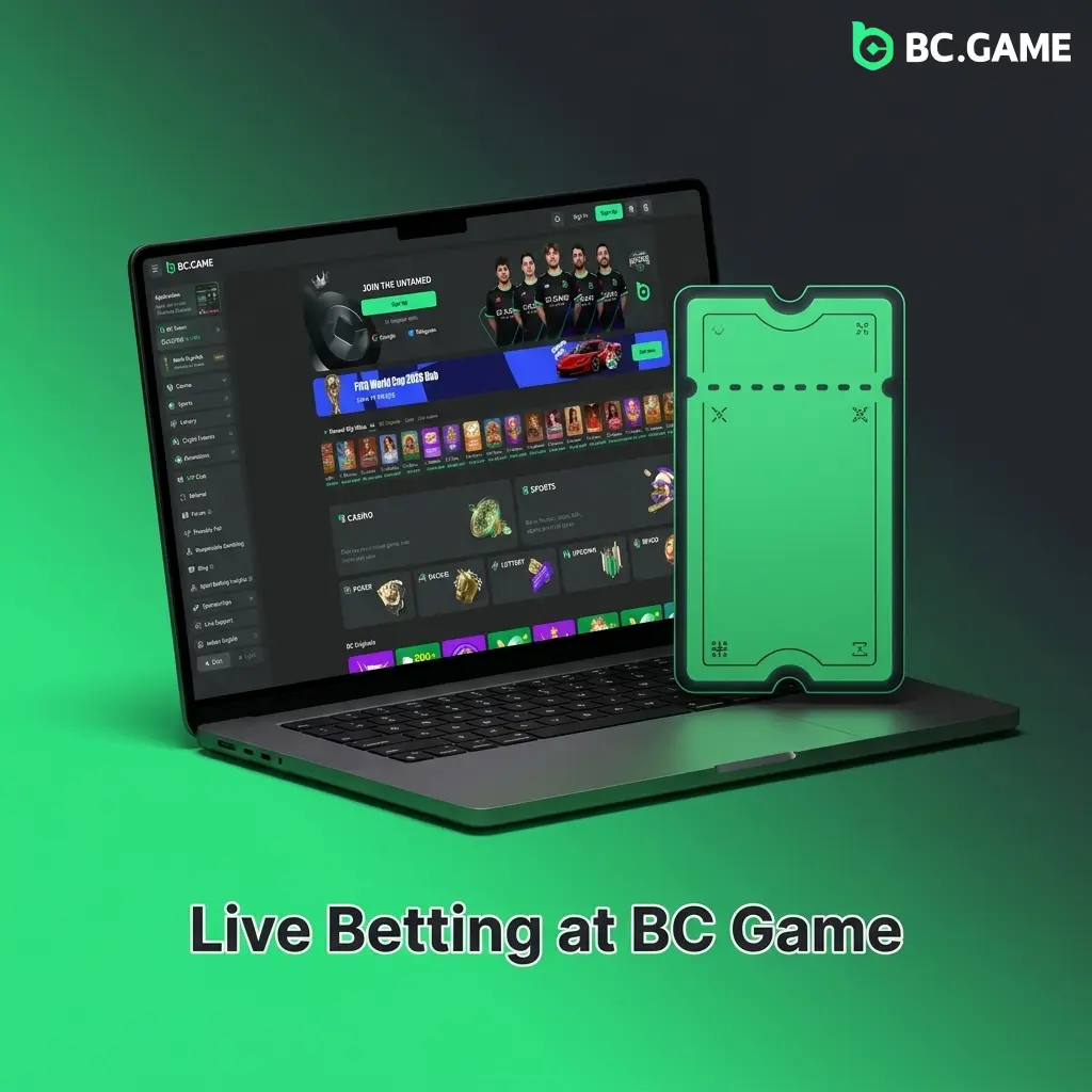 BC Game live betting interface showing real-time odds for cricket, football, and esports with in-play markets