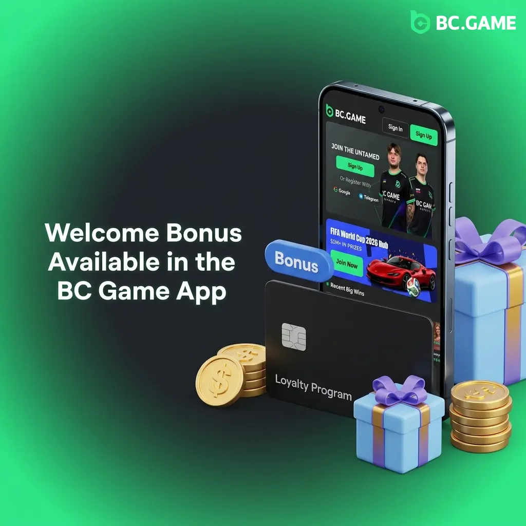 BC Game app welcome bonus showing 4-tier rakeback package up to 500% for new players in India